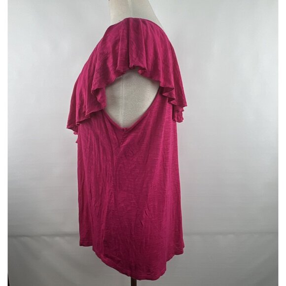 ana A New Approach XL Top Womens Sleeveless Ruffled V-Neck Fuchsia Pink - Picture 3 of 9